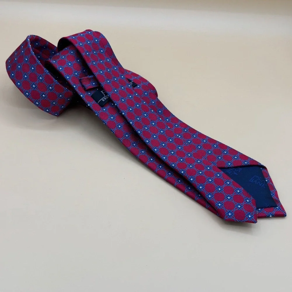 Jos. A. Bank Executive Collection Red Blue Geometric Silk‎ Necktie Mens Tie